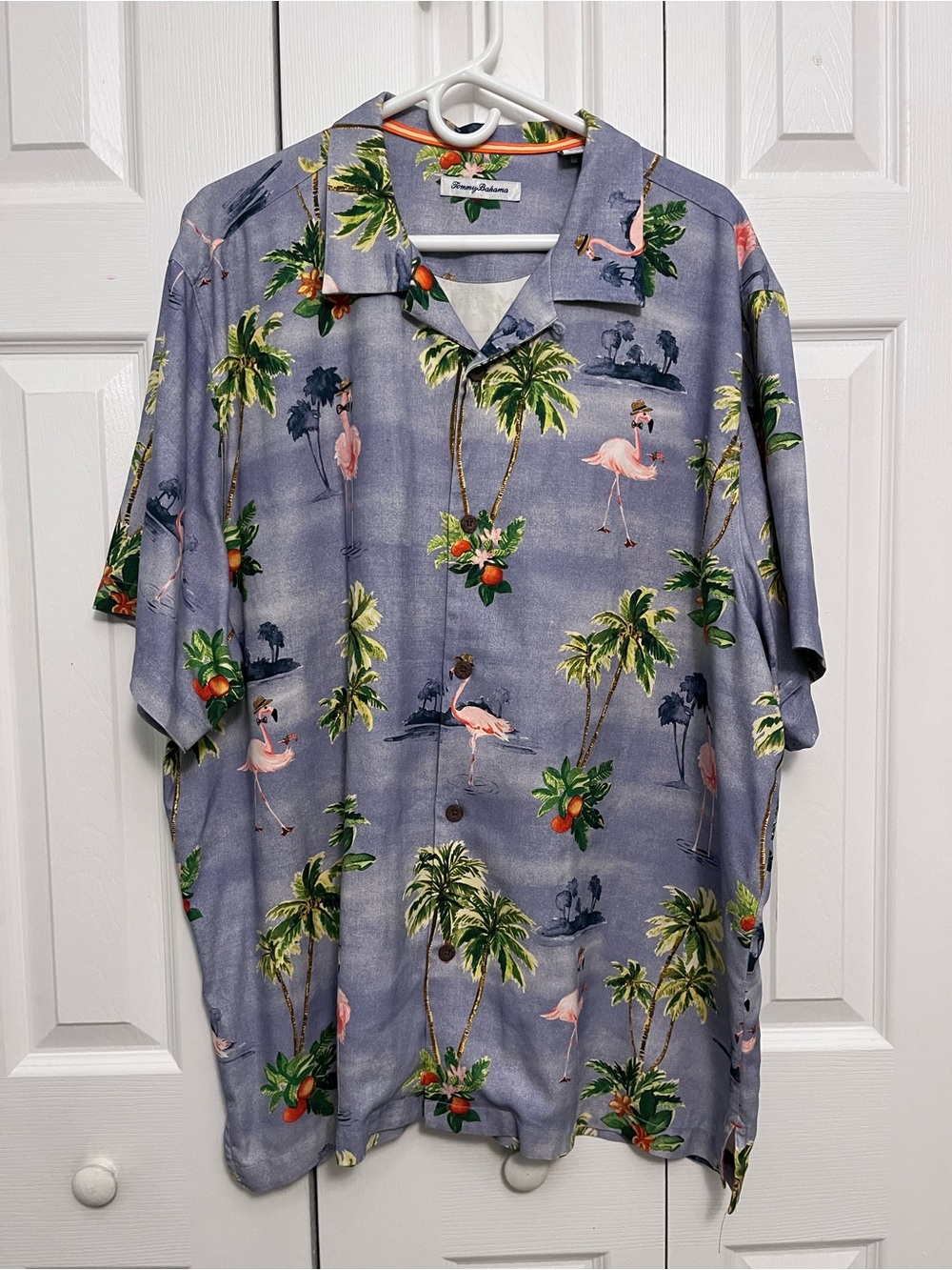 Tommy Bahama Gray-Blue Flamingo Palm Camp Shirt